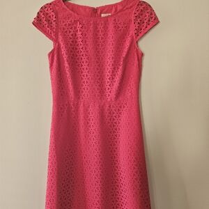 J. Crew Hot Pink Eyelet Fit-and-Flare Midi Dress